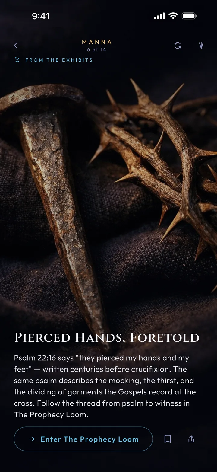 A Manna card, Pierced Hands, Foretold, on Psalm 22:16.